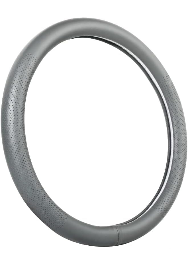 VARGTR Car Steering Wheel Cover Universal 15 Inch Premium Leather Car Steering Wheel Cover Best Grip Perforated Design Breathable Non-Slip Sweat-Absorbent Warm in Winter and Cool in Summer (Gray) - Image 2
